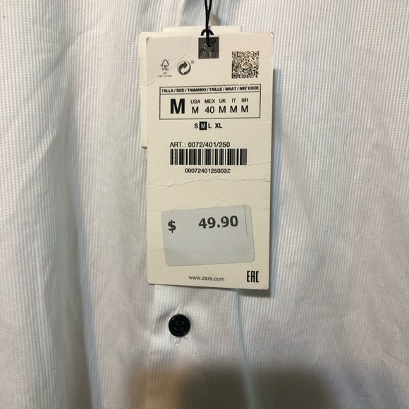 NWT Zara Long Sleeve White Cotton Button Down Shirt in Size Large - Picture 5 of 6